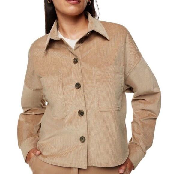 Aritzia Babaton Graydon Corduroy Shirt M Button Up Cropped Camel Tan Long Sleeve - Picture 4 of 16
